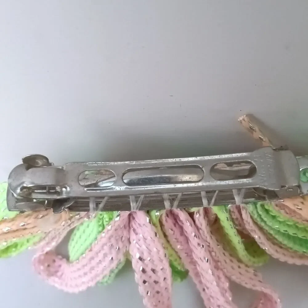 Vintage Shoelace French Hair Barrette-Lot Of 2-Metallic Thread-Purple-Pastel-80s
